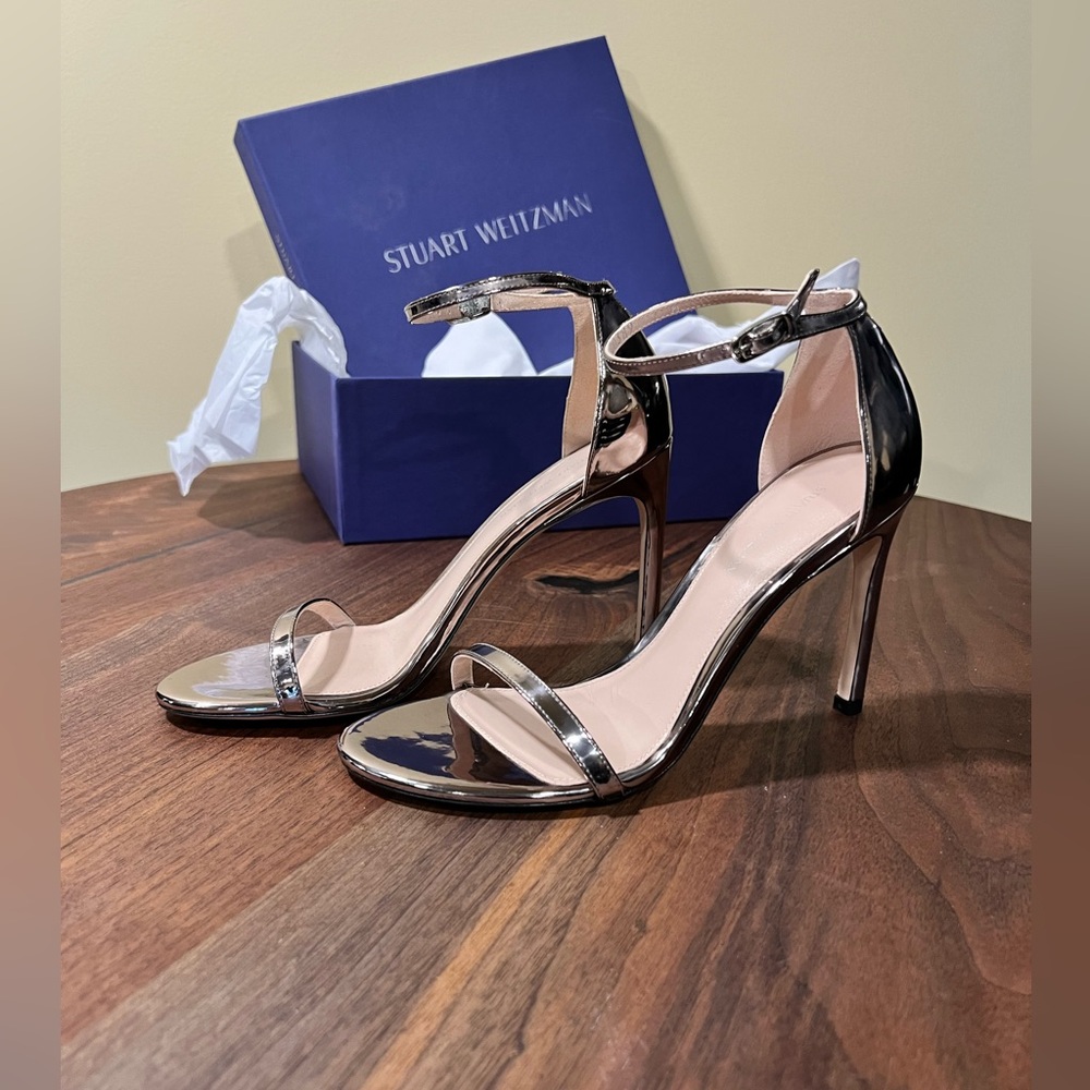 Stuart Weizman Nudist II Sandal Stiletto in Pewter